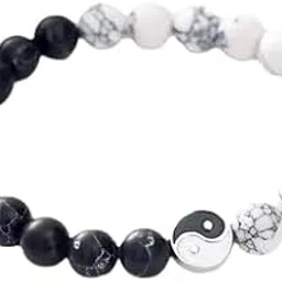 miami Bracelet for Women Men boys Fashion White Black Beads Bracelets Couple Bracelets Strechable Adjustable Jewellery Birthday Gift Anniversary Wife Husband Stone Couples Combo Best Friend black M677-picture-19