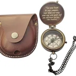 Antique Brass Flat Compass with Beautiful Leather Case Custom Engrave Design, Best Gift for Festivals, Best Compass for Hiking & Traveling-image-21