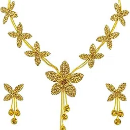 Designer Golden Floral Jewellery Set for Women | Stylish Necklace with Earrings | Bridal Necklace Set for Girls | Ethnic Jewellery for Wedding & Party-picture-10