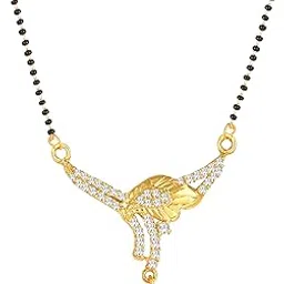 amaal American Diamond Mangalsutra for women stylish 1gm gold mangal sutra short AD CZ Pendant Necklace design jewellery for women nallapusalu chains one gram 18 inch black beads chain golden -70-picture-35