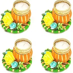 Taarmi Artificial Rangoli Mat Aasan Tea Light Holder for Diwali & Festival Decoration Multicolor (Pack of 4)-picture-25