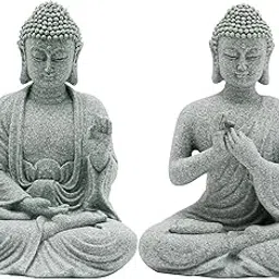 VIKKSAER 2Pcs Micro Buddha Statue Decorations for Asian Garden Underwater Landscaping Home Zen Decor, Small Meditating Sandstone Buddha Statues, Micro Landscape Ornament-picture-24