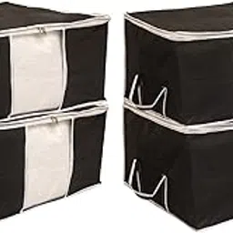 Kuber Industries Plain 4 Piece Non-Woven Underbed Storage Organiser/Organiser, Extra Large (Black)-picture-11