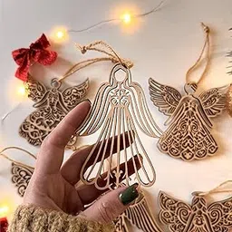 Cliths Pack of 10 Wooden Christmas Angel Cutouts, Tree Ornaments, DIY Hanging Decorations, Rustic Decor, Perfect for Tree Toppers, Home & Holiday Decor image 1