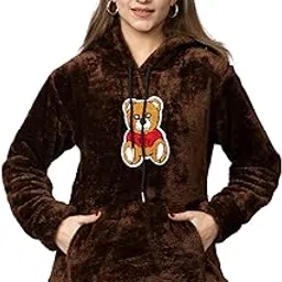 Women's Printed Hoodies with Faux Fur Fabric Regular Fit Sweatshirt for Winters-picture-24