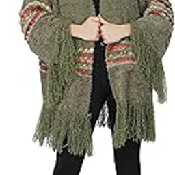 Women's Casual Poncho | Open Front Loose Drape Cardigan | Olive Green Knitted Sweater | Winter Cape for Women-image-79