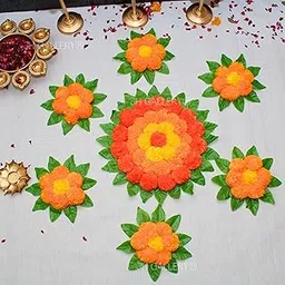JH Gallery Plastic Handmade Artificial Flowers Rangoli Set Decoration Home Decor - Home And Pooja Room Decorative Floor Mats, Diwali Festive For Home Floor Decor, Multicolor-image-4