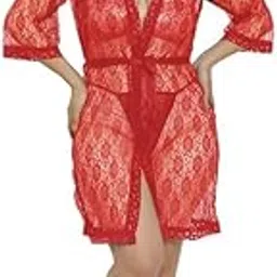 fihana V Neck Above Knee Net Lace Babydoll Lingerie Sleepwear Nighty for Women-picture-10