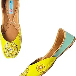 pehnawacraft Deffodil Jutti, Handcrafted Women's Traditional Slip-On Mojari, Punjabi Juti Yellow-picture-39