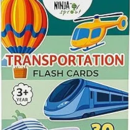 NINJA SPROUT Transportation Flash Cards for Toddlers | 3+ Years Vehicle Learning Set | 30 Double-Sided Cards | Train, Ship, Balloon, Helicopter | ninja sprout Educational Transport Cards-picture-33
