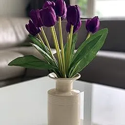 Fourwalls Beautiful Artificial Polyester and Plastic Tulip Flower Bunch (9 Head Flower, 38 cm Total Height, Purple)-image-7