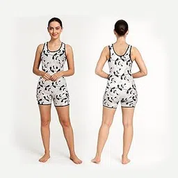 Hacer Romper Style Swimwear Ethnic Print with Padded Sleeveless Bodysuit Swimming Costume One Piece Short Swimsuit for Pool Beach Women (S, 32, Off-White)-picture-10