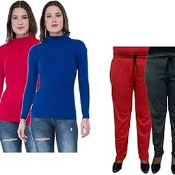 Women Winter Wear Combo Pack- Full Sleeves High Neck/Skivvy and Fleece Warm Lower/Track Pants Pack of 4-image-52