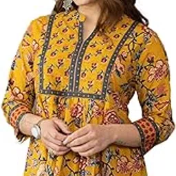 arayna Women's Pure Cotton Relaxed Fit Floral Printed Peplum Top with Mandarin Collar & 3/4 Sleeves-picture-18