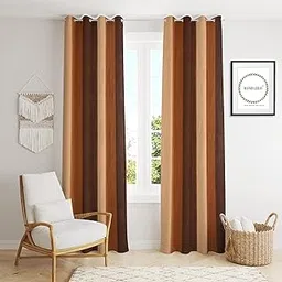 MANMNABHAV Polyester Plain Beautiful Home Washable Rod Pocket Curtains Triple Tone Long Door Curtains, 9 Feet, Brown, Pack Of 2-picture-22