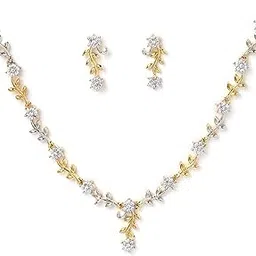 zeneme Jewellery Set Sparkling CZ Diamond with Leafy Design Necklace Set for Women and Girl-picture-20