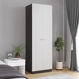 Woodwider Fanciable Engineering Wood 2 Door Wardrobe Almirah for Clothes | Double Door Cabinet Closet Organizer | Multipurpose Cupboard for Bedroom Living Room | 60 x 42 x 180 CM (Wenge & White) image 1
