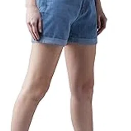 dolce crudo Women's Blue Relaxed Fit Clean Look Mid Rise Denim Shorts-picture-36