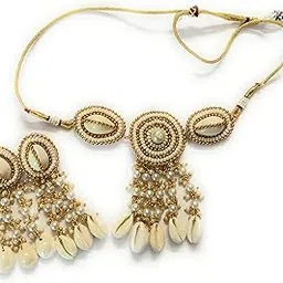 itsy bitsy kolkata Handcrafted Artificial Pearl and Cowrie Gold Tone Haldi/Mahendi Jewellery Set-picture-25