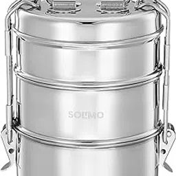 Amazon Brand - Solimo Tiffin Container with Retractive | Space-Saving Handles | Stainless Steel | 3 Compartments-image-10