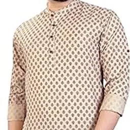 Men's Blue Cotton Blend Kurta - Premium with Mandarin Collar, Patterned Design, and Three-Button Placket for Casual Gatherings, Festive Celebrations, and Cultural Events-image-0
