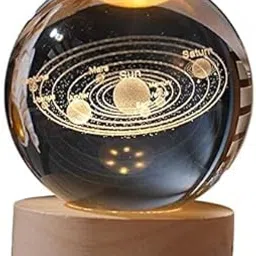 Idella 3D Saturn Crystal Ball Night Light for Kids Glass Ball Night Lamp with Wooden Base Fantasy Decoration Crsytal Ball Saturn LED Galaxy Planet Nightlight Bedroom Decor (Saturn Crystal Ball)-image-2