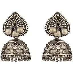 studio b40 Women's Brass Stud Antique Leaf Beads Silver Toned Earrings-picture-11