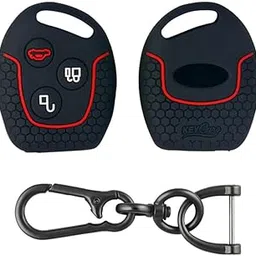 Keycare® Silicone Key Cover and Keyring Compatible for Ford Fiesta, Fusion, Figo 3 Button Remote Key (Black with Zinc Alloy)-picture-51