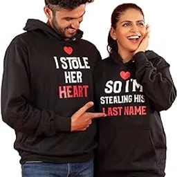 Unisex-Adult 100% Cotton Couple Regular Hoodies, Matching Attire for Couples (I Stole Her Heart) Black, Small-image-36