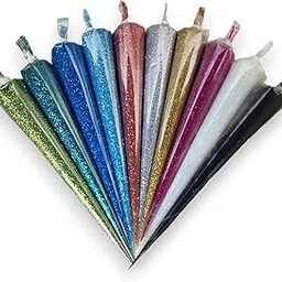 RIA Studio Colorful Glitter Liquid Paste Cones for Arts & Crafts Material, Lippan Art and Decorative Purposes Pack of 10 Cones (Multicolor)-image-6
