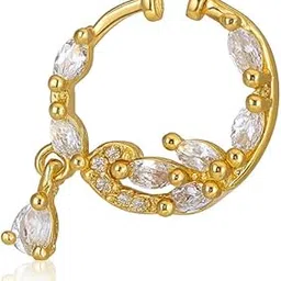 gc premium jewellery Chic Designer Gold Plated Nose Ring with Hanging CZ Teardrop Stone-picture-53