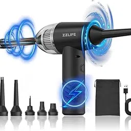 ZZLIFE Compressed Air Duster, 55000RPM Handheld Car Vacuum/Air Blower& Pump, 3 Gear Electric Air Duster/Car Vacuum Cleaner, Keyboard Duster with LED Light-10 Kits Air Blower for Computer(Black)-image-91