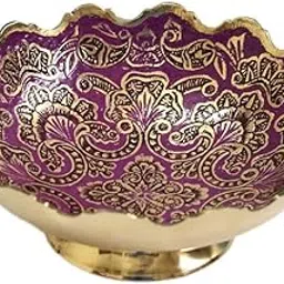 Tarang Arts Brass Decorative Bowl with Enamel Floral Design | Antique Bowl for Home Décor, Puja and Gifting | Vintage Fruit & Dry Fruit Serving Bowl (3 x 6 x 6 inches) (Flower)-image-1