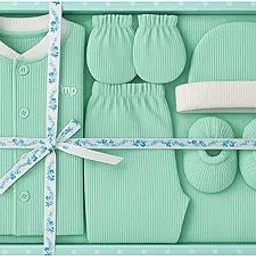 Fash-N-Vibe LTurqouise Newborn Baby Gift Set with Shirt Bottom Cap Mittens Booties Wrapper for 0 to 3 Months Ideal for Festivals Photos Travel Gifting or Hospital Discharge-picture-29