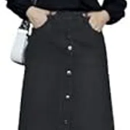 tripursundari fashion Washed Black Buttoned A-Line Full Maxi Denim Woman Skirt-picture-29
