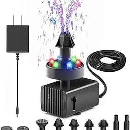 flojoy Asian Pumps 220V Fountain Pump for Tabletop Indoor/Outdoor with Adjustable Flow, Quiet Water Fountain Pump with 6LED RGB Lights for Garden, Small Fish Tank, Pond, Aquarium Features- 7 Spray Nozzles-picture-25