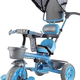 JoyRide Tiny Trekker Lite Tricycle for Kids 1.5 to 5 Years with Reversible Seat,Parental Push Handle, Foldable Canopy Storage Baskets |Plug & Play Trikes for Girls Boys (Blue)-picture-10