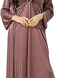 kattly Women's Satin Maxi Night Dress Full Sleeve Gown Comfortable & Fancy Sleepwear for Ladies Ankle Length Nightwear with Lace & Robe 2pcs Set-picture-27