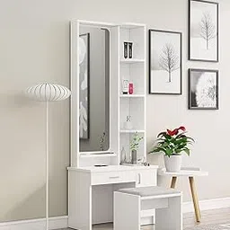 Furnilife Dressing Table with Mirror 2 Drawers for Bedroom -White Color(WxHxD):60x170x49cm, Suitable for Bedroom, Laundry Room, Closet, etc.-image-77