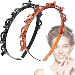 melodio 2-Piece Hollow Braiding Headband Bangs Hair Clips with 8 Small Clips, Women's Double Layer Braiding Tools for Curly, Thick Hair, Toothed Band Braiding Tools Hair Accessories (Black and Brown)-picture-46