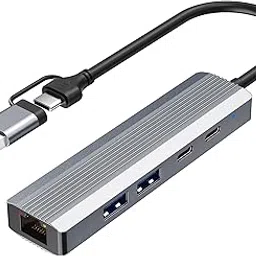 Viilinany 5-in-1 USB C Hub Adapter with Gigabit Ethernet, 2X USB 3.0 Ports, 2X USB C Data Ports, for Windows MacOS Linux Computers and Laptops-picture-42