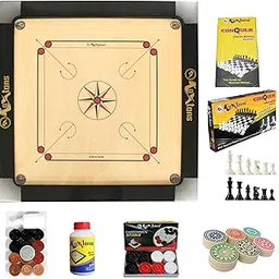 KOXTONS - Carrom Board 36 INCH Full Size with 3" Border & 8 mm Ply (Premium) with STRICKER & Accessories and Vista 14 INCH Chess Conquer Gift Set-picture-26