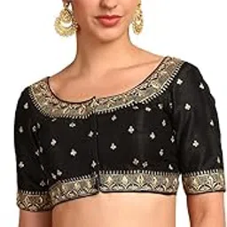 soch Silk Women Zari Embroidered Padded 3/4 Sleeve Blouse with Stones-picture-13