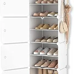 Zemic DIY Shoe Rack Plastic Shoe Rack for Home PP Plastic Shelves Household, Shoe Rack with Door Outdoor for Heels/Shoes for Entryway,Hallway,Bedroom Living Room (White, 8-Shelf-4-Door)-picture-24