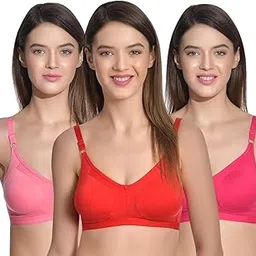 aimly Women's Cotton Seamless Non-Padded Non-Wired Full Coverage Regular Bra Pack of 3-picture-53