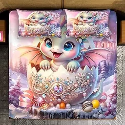 Fantasy Dragon Baby Bedding Set, Pink and Purple Winter Wonderland Design, Decorative Duvet Cover with Matching Pillowcases-image-19