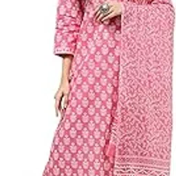 biba Women Pink Cotton Screen Print Unstitched Suit Set_FREE SIZE-picture-58