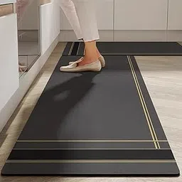 JB'S LAND 2 Piece Kitchen Golden Line Mats Set – Anti-Fatigue Cushioned Floor Rugs, Waterproof Memory Foam Standing Mats, Non-Slip Comfort Runner for Kitchen, Home, Office, Sink & Laundry image 1