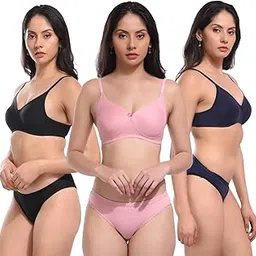 mk stylish Cotton Balconette Non Padded Bra Panty Set Women Everyday Lingerie Set| Push up Bra Panty Set|Panty Bra Set for Women Pack of 3-picture-13