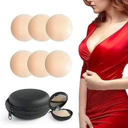 dclub Nipple Covers Sticker Reusable Comfortable & Natural Invisible Adhesive Silicone Pasties for Women with Storage Case, 3 Pairs (Skin) ||Free Size||-picture-53